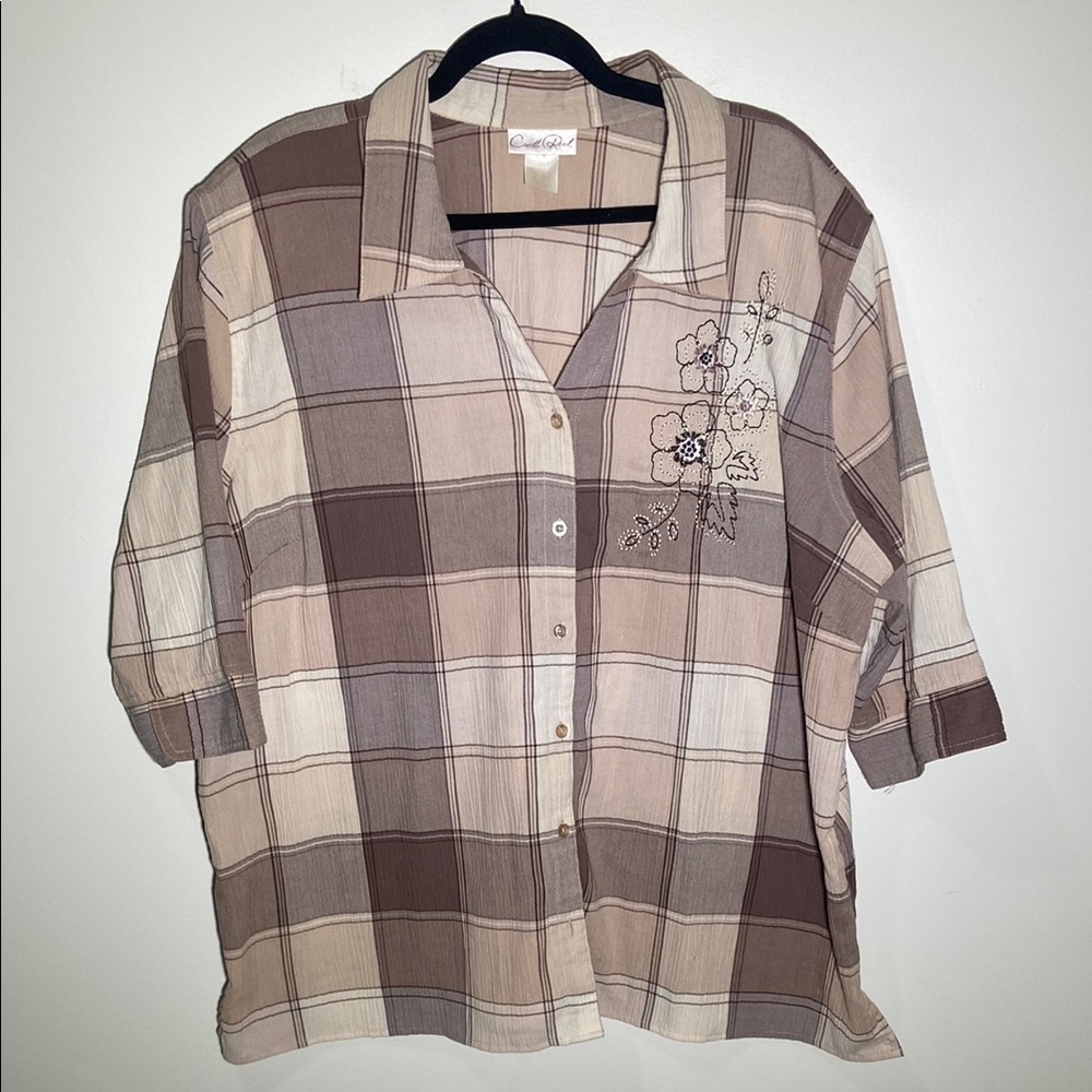 Carroll Reed Brown + Cream Plaid Button-Up Shirt - 3X